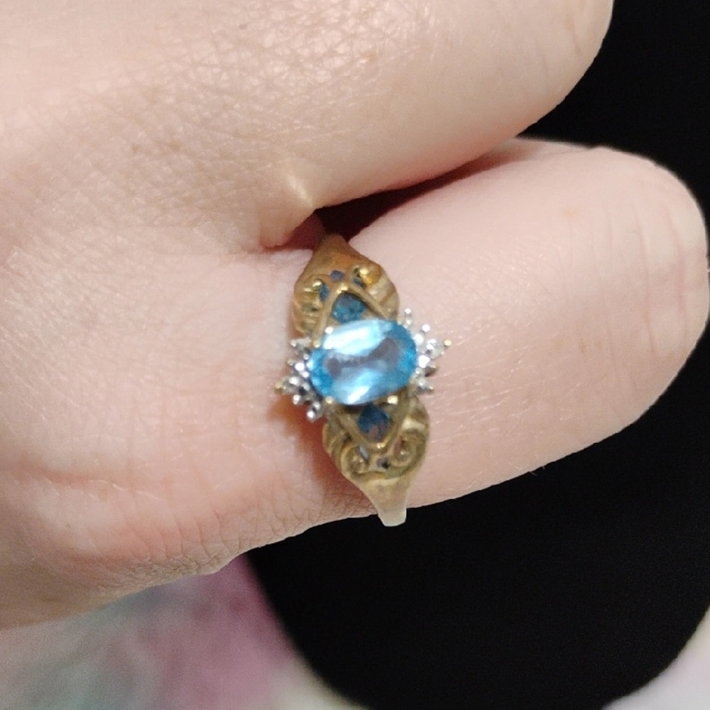 10kt Gold Blue Topaz & Diamond Elegant Gold Women's Ring Sz.10.5 - Picture 4 of 12
